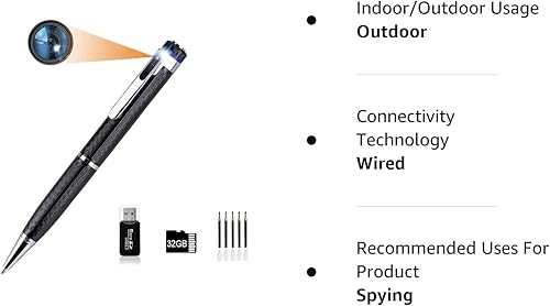 Miniatura 8 de Bolígrafo oculto para cámara espía con cámara de seguridad HD 1080P con cable USB tarjeta micro SD de 32 GB lector de tarjetas 5 recambios para