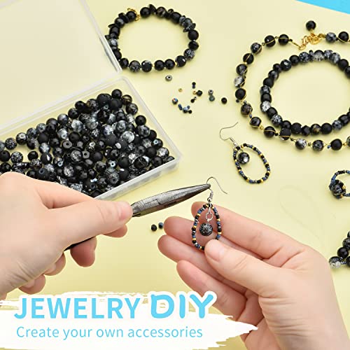 Image of Glass Beads for Jewelry Making Adults, Black Bracelet Beads Set, 900pcs Including 8mm Assorted Round Beads, 4mm Bicone Crystal Beads, 2-4mm Spacer Seed Beads for Phone Charm, Earring, Necklace
