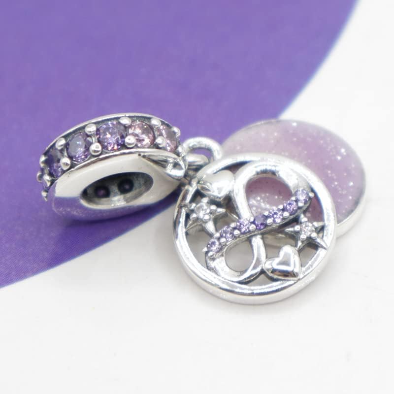 Miniatura 7 de Brillantes corazones infinitos y estrellas cuelgan encanto colgante de plata de ley 925, joyería cuentas regalos para mujeres pulsera y collar