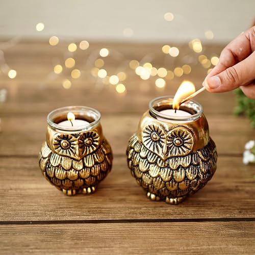 BEHOMA Aluminium Owls with Votives Set of Mother and Child | Statue for Home Decor Tabletop Living Room | Candle Holder Gift Showpiece for Mothers Day, Birthday, Anniversary | Votives Candle Included 7 51NlNcZLsWL