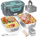 Geveniss Electric Lunch Box for Men, Women & Adults - 80W Fast Heating - Heated Lunch Box with Dual 1.5L SS Containers - Portable Food Warmer for Car, Truck, Office