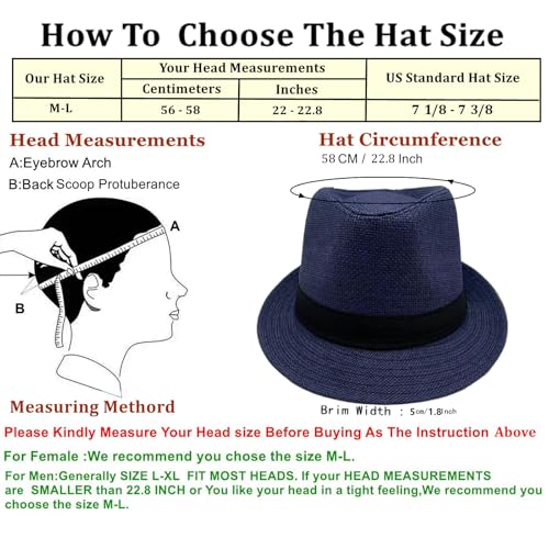 Image of 2 Pack Straw Fedora Hats for Men and Women, Short Brim Summer Beach hat, Trilby Panama Sun Hats.