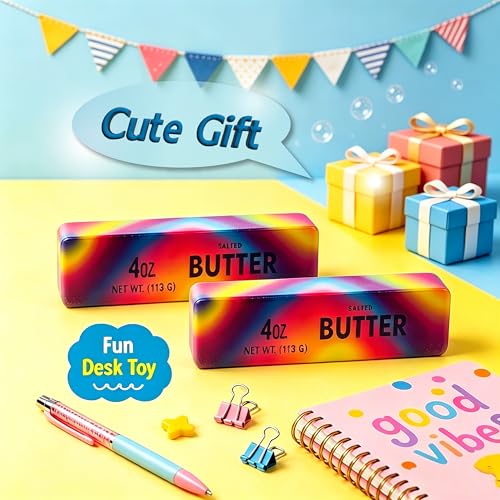 Image of Rainbow Butter Squishy Toys Set of 2, Cute Butter Squishy Toy, Soft Slow Rising Squeeze Toys for Stress Relief, Sensory Fidget Toys for Desk, Office, Party Favors, Gift Basket Stuffers