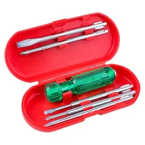 BUILDSKILL Premium 6 in 1 Pieces Screw Driver Kit with Tester | 2 Flat Head, 2 Philips Head, 1 Round Poker Bar, 1 Handle | Chrome Vanadium Steel | Multi-Purpose Tool Set | Storage Case | Pack of 7
