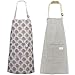 Delantal para Mujer, 2 Piezas Delantal Ajustable de Lino de Algodón con Bolsillos Delantal de Chef de Cocina para Cocinar, Barbacoa, Hornear, Jardinería, Limpieza del Hogar (árbol de Café Pattern)