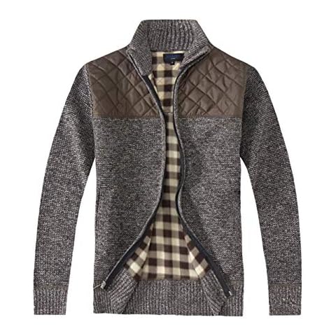 Gioberti Men's Knitted Regular Fit Full Zip Cardigan Sweater with Soft Brushed Flannel Lining, Melange Coffee, X Large Cover