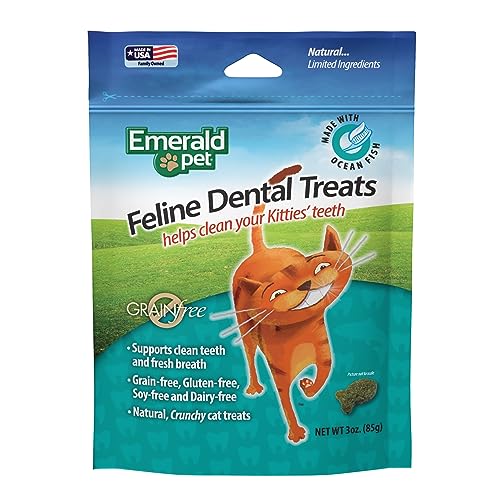 Feline Dental Treats — Tasty and Crunchy Cat Dental Treats Grain Free — Natural Dental Treats to Clean Cat Teeth, Freshen Cat Breath, and Reduce Plaque and Tartar Buildup — Ocean Fish Treats, 3 oz