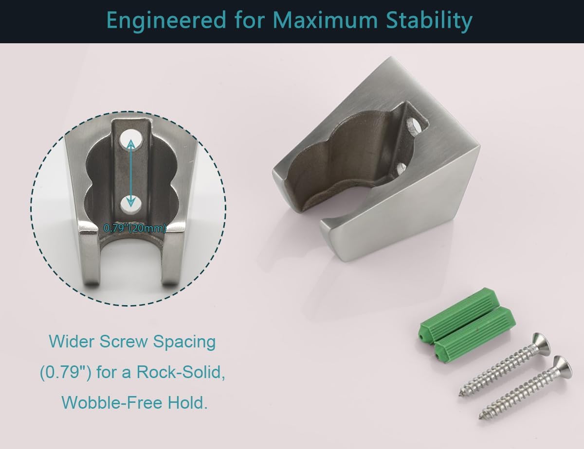 Dual Slot Handheld Shower Head Holder, Wall Mount Brushed Nickel Bracket | Universal for handheld wand/hose.304 stainless steel, Secure screw-in mount, rust-proof. Dual-slot design, 5-min DIY.