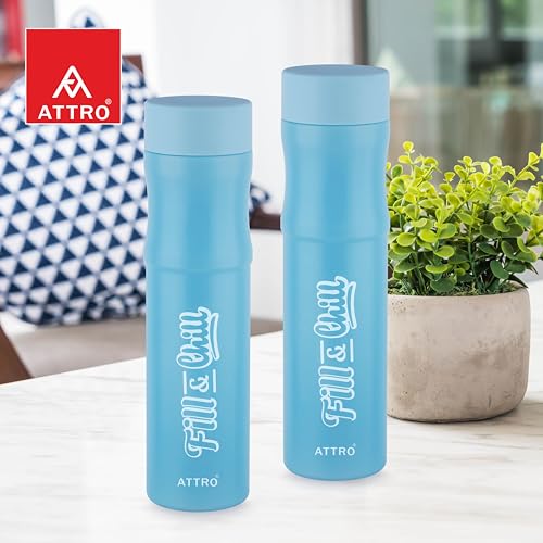 Image of ATTRO Crazy 1000ml Water Bottle - Round Plastic Fridge Bottle - Airtight, Leak-Proof, BPA-Free, Freezer Safe Durable & Lightweight - Set of 2 Blue - Ideal for Home & Office