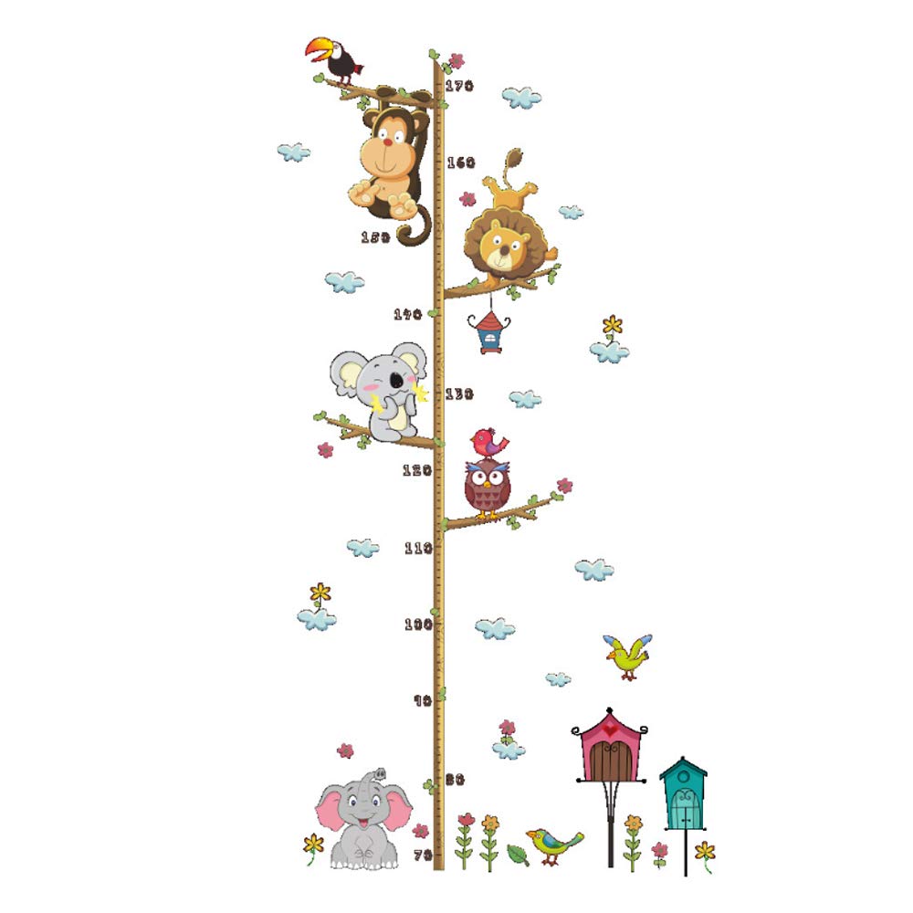 Cartoon Animals Lion Monkey Owl Elephant Height Measure Wall Sticker For Kids Rooms Growth Chart Nursery Room Decor Wall Art
