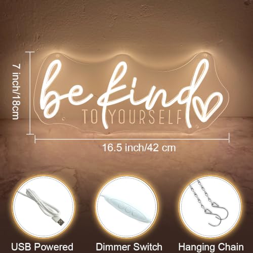 Image of Be Kind to Yourself Neon Sign USB Dimmable LED Neon Light for Wall Decor Bedroom Home Office Beauty Room Man Cave Dorm Classroom Decor, Gift for Teen Girls