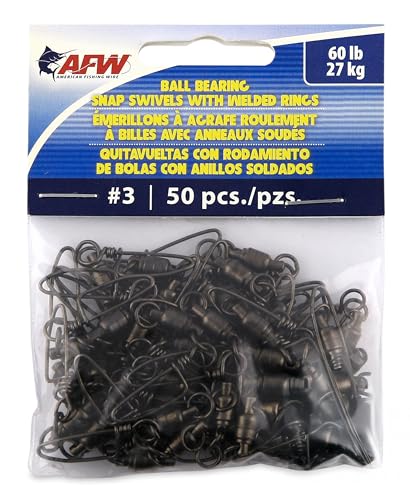 AFW Ball Bearing Snap Swivels Fishing Swivels & Snaps | Lightweight Smooth Rotation | Solid Brass Stainless Bearings Saltwater Freshwater Fishing Gear | Size #3 60lb 50 Pack Gunmetal Black