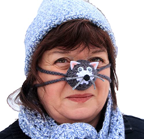 Cuddly Kitty Crochet Cozy Nose Warmer - Choose from Calico, Black and White, Grey and White, Brown and White, Pink and White, Orange and White, or Beige and White