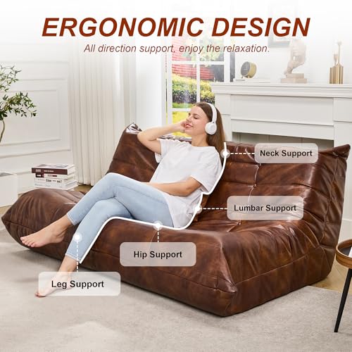 Image of Hobestluk Bean Bag Leather Couch Togo Chair Memory Foam Living Room Adult