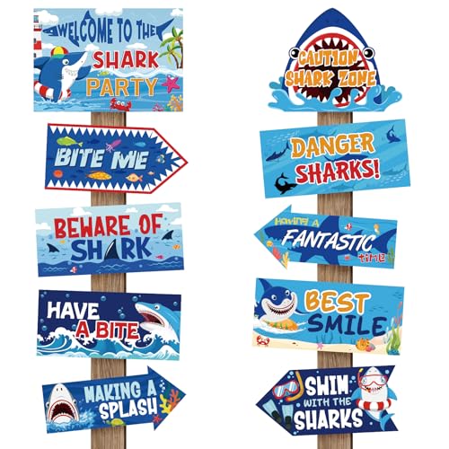 Image of Hooqict Shark Birthday Party Decorations 20 Pieces Welcome To The Shark Signs for Kids Boys Classroom Under The Sea Ocean Beach Themed Party Supplies
