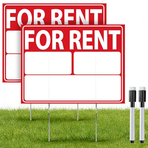 For Rent Signs with Stakes, 2Pcs 17" x 13" Double-Sided