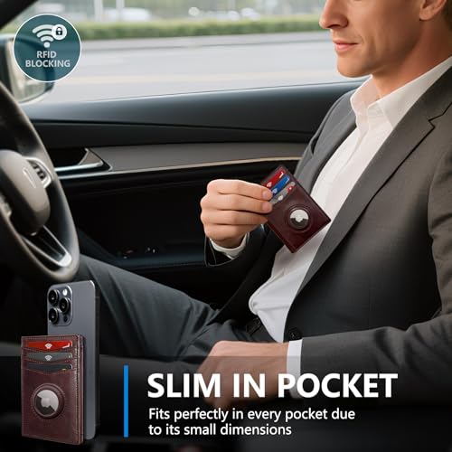 Airtag Slim Leather Wallet for Men - 12-Card Capacity, Magnetic Closure, Money Clip & Simplified Bill Compartment, RFID Blocking (4.3" x 3.0") | Gift Boxed4