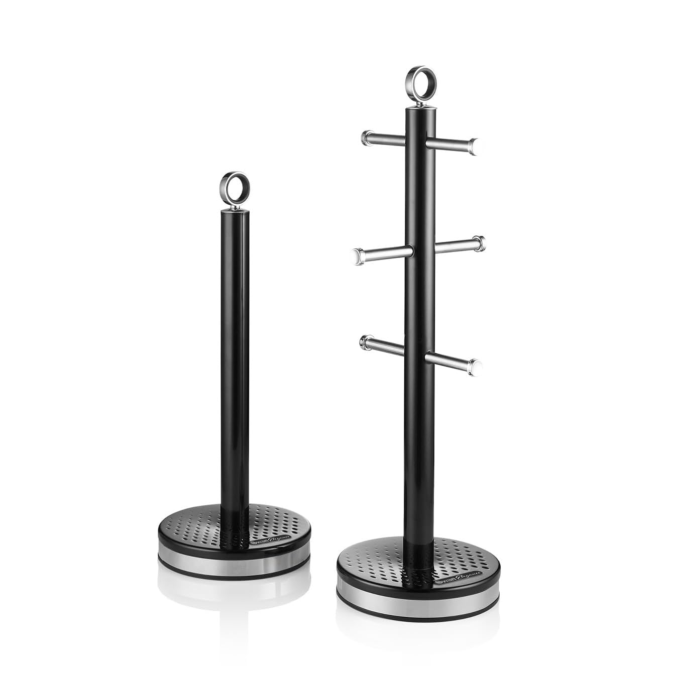 Swan Elegance Towel Pole And 6 Cup Mug Tree Set With Textured Gloss Finish, Black Swka18534blk