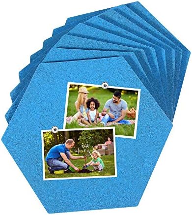 Famistar Hexagon Cork Board Tiles 8 Pack Blue Colour Mini Wall Bulletin Board with 50 Push Pins
