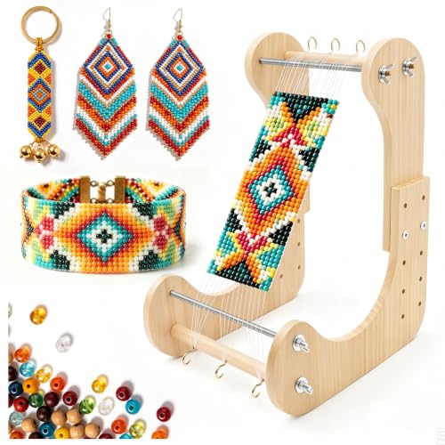 Adjustable Standing Bead Loom Kit for Adults 5 Length Options Ergonomic Angled Wood Beading Loom for Seed Beads Bracelet Loom Kit for Jewelry Making Wooden Bead Loom