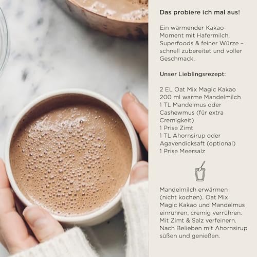 SOOPER FOOD Magic Cacao Oat Mix | Veganes Bio Haferdrink-Kakaopulver | mit Bourbon Vanille, Lucuma & Maca Pulver | Ohne Zuckerzusatz | Glutenfrei & ohne Zusatzstoffe | 15 Portionen | 250g