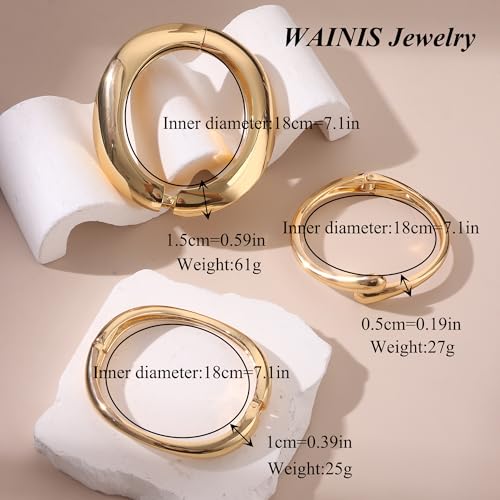 WAINIS 3Pcs Chunky Gold Bangle Bracelets for Women Trendy Wide Wrist Cuff Bracelets Stack Statement Bangle Fashion Jewelry Gift4