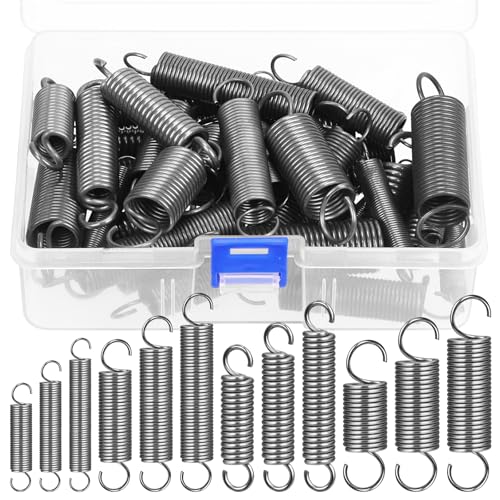 Hilitchi 36Pcs Extension Spring Assortment Kit 12 Sizes Extension Spring Carbon Steel Small Springs Extended Spring Compression Springs for Furniture Mechanism Maintenance