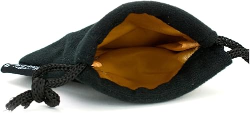 Pequeña bolsa de dados negros con interior dorado doble costura forro de satén a prueba de enganches | Capacidad para 21 dados de 0.630 in