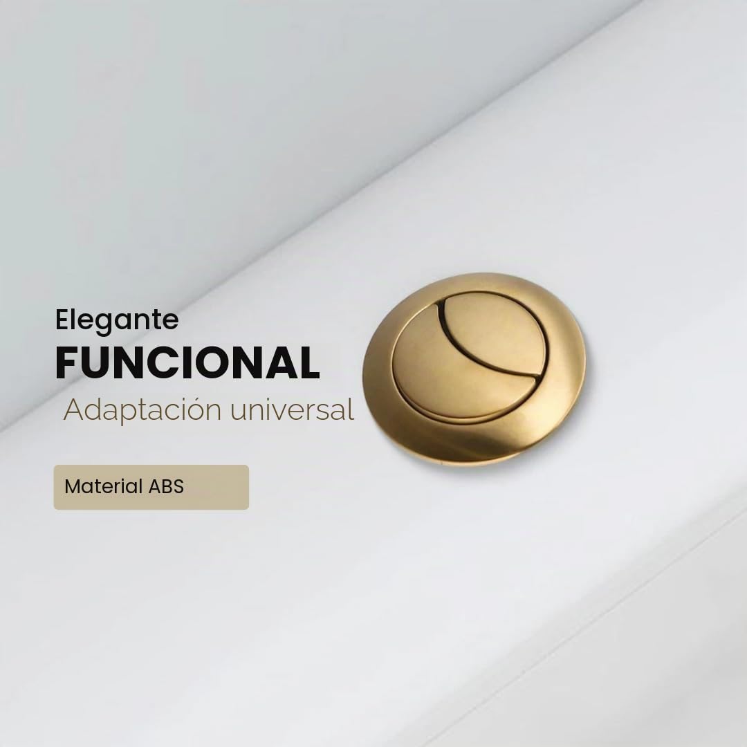 Botón de descarga de inodoro de latón cepillado, agujero de cisterna de 38 mm, husillos ajustables de hasta 125 mm, montaje superior o frontal, acción suave, botón ABS con tuerca trasera segura para