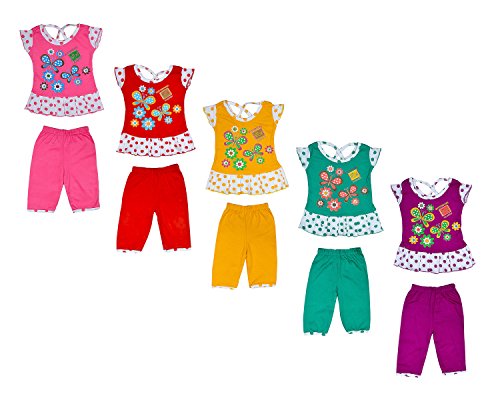 Sathiyas Baby Girls Cotton Top & Bottom Set (Multicolor, Set of 5, TBaby16)