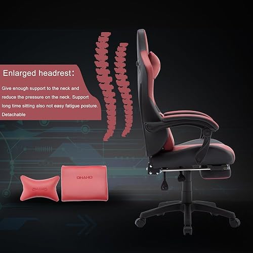 Miniatura 8 de OHAHO Silla de juegos, silla de oficina, respaldo alto, silla de computadora de cuero, silla de escritorio ejecutiva, ergonómica, ajustable,