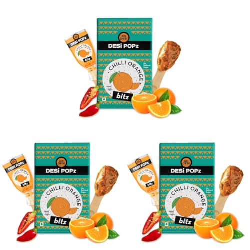 Image of GO DESi Popz with Bitz - Chilli Orange Pop | Orange & Chilli Candy | Fruit Toffee | Indian Snacks | 50 Pieces | 400g Candy Packet (Pack of 3)