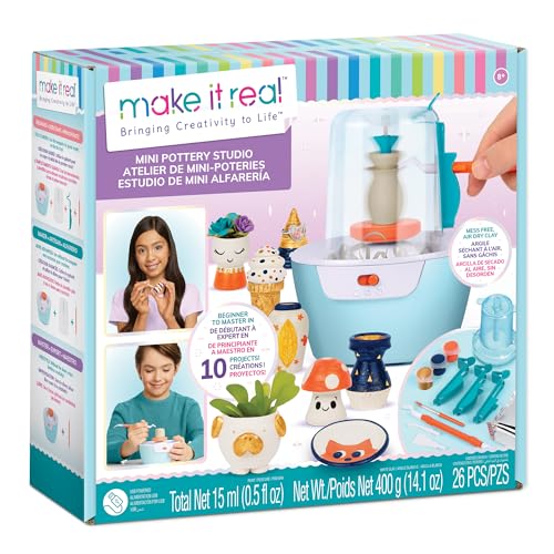 Make It Real - Estudio De Ceramica | Kit Ceramica | Taller Alfareria Para Niños | Alfarería Niño | Mini Pottery Studio | arcilla De Secado Al Aire Con Herramientas Y Pinturas | Manualidades Niños