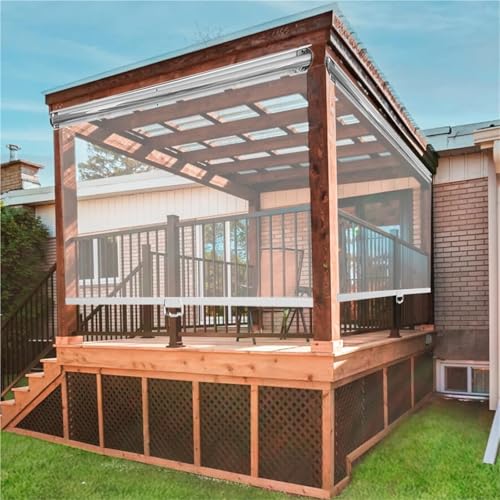 Outdoor Roller Shades for Patio, Weatherproof Cordless Blinds Clear PVC Roll Up for Gazebo Balcony Kitchen Partition Curtain Anti-dust Waterproof, with Handle Spring System(W56xH 47in)