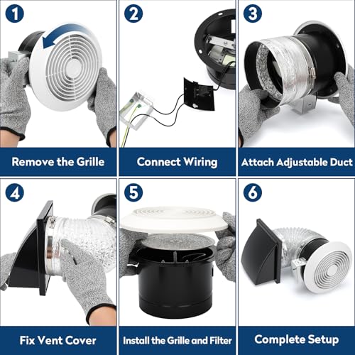 Ventilador Extractor de Pared de 6 Pulgadas, 80 CFM, 4.0 Sones, con Filtro de Grasa de Aluminio, para Baño, Modelo 512M miniatura 4