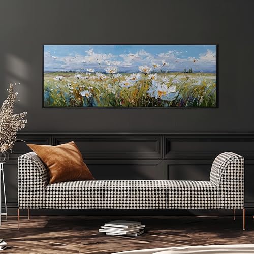 Tableau de fleurs sauvages toile panoramique grand format 70x210 cm