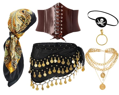 Jeere 6 Pcs Women Pirate Costume Accessories Belly Dancing Scarf