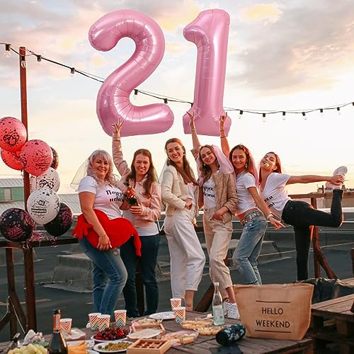 Image of TONIFUL 40 Inch Light Pink Large Numbers Balloons Number 21 Helium Balloons Pink Foil Mylar Big Digital 21 Pastel Balloons for 21th Birthday Party 21th Anniversary Supplies Decorations
