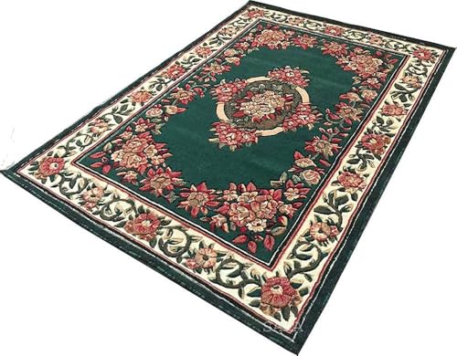 Image of Soft Thick Geometric Acrylic Washable Anti Skid Carpet. for Living Room Bedroom. Hall Size 9 x 12 feet (150X210 Cm) Green D21