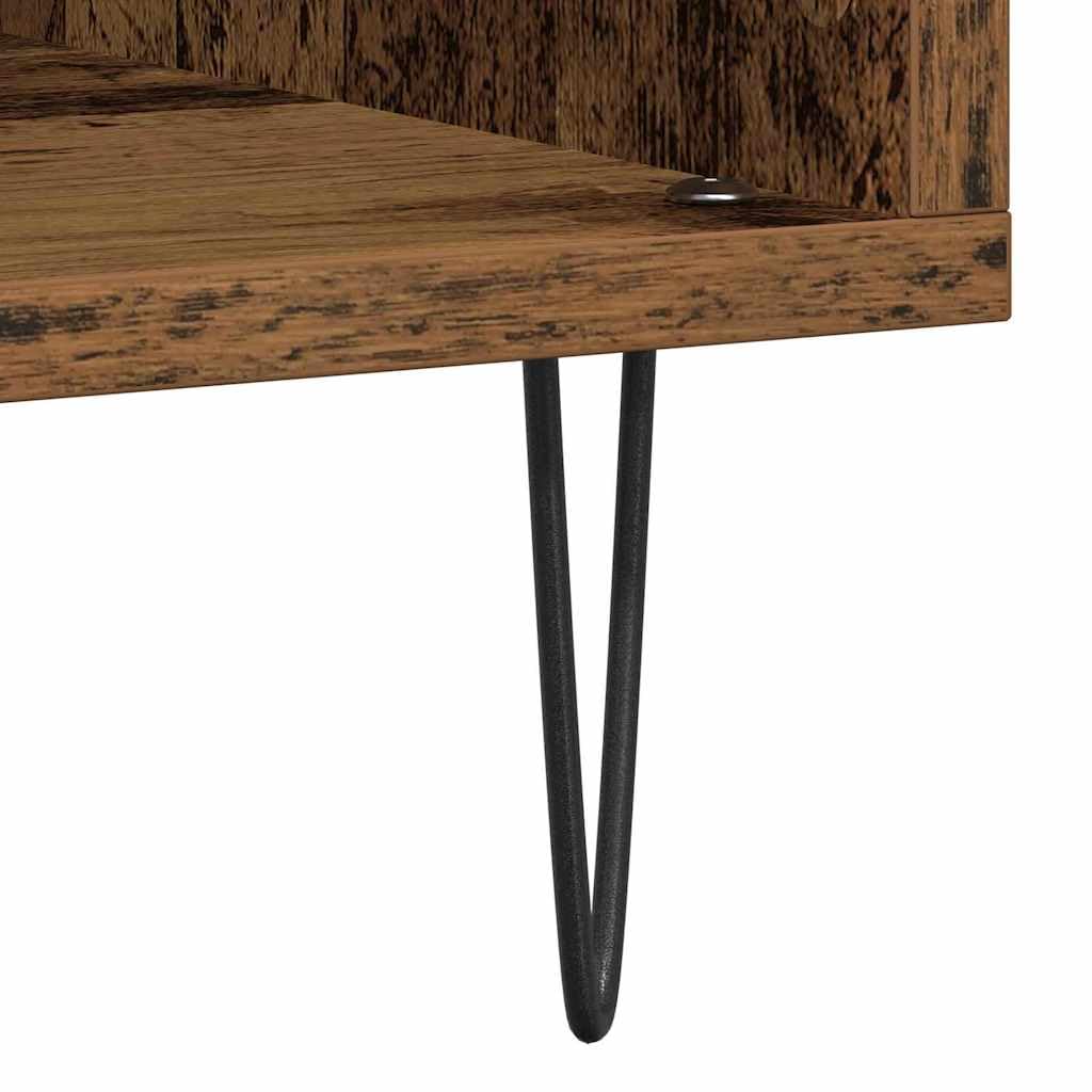 Armadio per dischi in legno anticato, 100 x 38 x 48 cm, con 6 ripiani e gambe in acciaio, per soggiorno, conservazione e ordine di vinile, CD, DVD, ricevitori, router