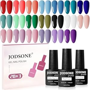 JODSONE 23 PCS Gel Nail Polish Set with Base Glossy and Matte Top Coat Multicolored Gel Nail Long Lasting Suitable for All Seasons