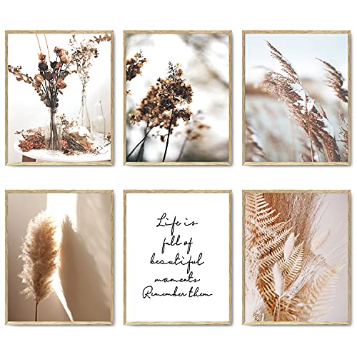 Nature Wall Art Prints Set of 6 Canvas Art Wall Decor Botanical Print Pictures Reed Dried Flower Plant Poster Print Home Decorations for Living Room Wall Decor (8"x10" UNFRAMED)