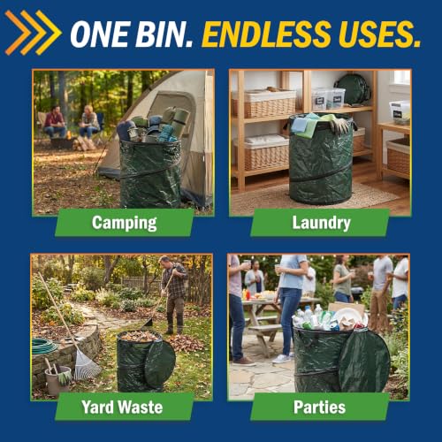Image of 29.5-Gallon Pop up Outdoor Garbage Can Set - Set of 2 Collapsible Trash Cans for Parties, Yard Waste, or Laundry - Camping Accessories by Wakeman