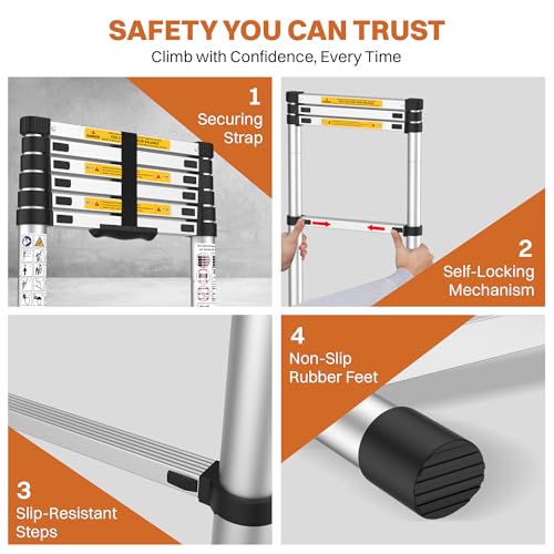 Image of BonKaso VertiPro 2M(6.5Ft) Telescopic Ladder|Aluminum Ladder 7 Step|Multipurpose for Home & Outdoor use with Self Locking Mechanism|EN131 Certified Max Load Capacity of 150kg