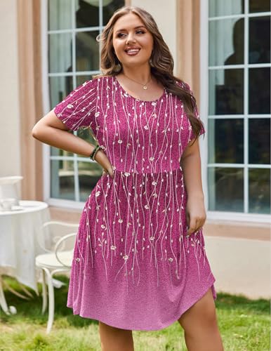 Image of IN'VOLAND Womens Plus Size Summer Dress Short Sleeve Casual Mini Dresses Empire Waist T-Shirt Dress with Pockets