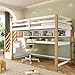 Gegtuon Etagenbett Bett 90x200 mit Tisch für Kinder, Kinderbett mit Stauraum Treppe & Regal, Hochbett Hausbett Bettgestell mit Lattenrost & Rausfallschutz für Kinderzimmer, ohne Matratze, Weiß&Natur