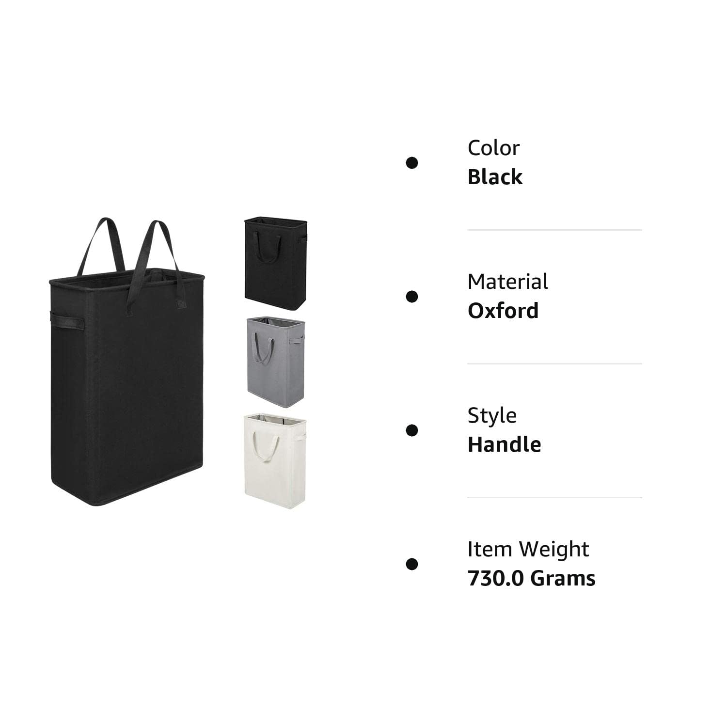 Cesto portabiancheria sottile con manici, pieghevole, sottile, per vestiti sporchi, 45 l, nero