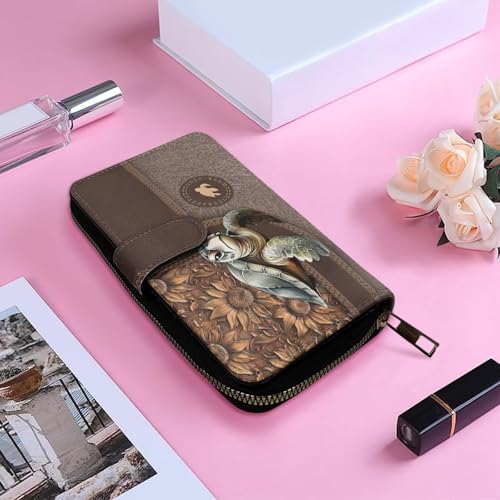 Image of COEQINE Ladies Wallets Pink Leopard Heart Black Printed Leather Phone Long Clutch Purses Check Coin Change Holder