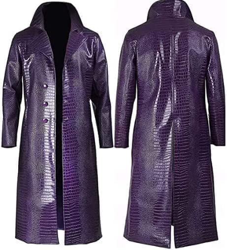 Men's Jared Leto Joker Suicide The Squad Purple Leather Trench Coat2