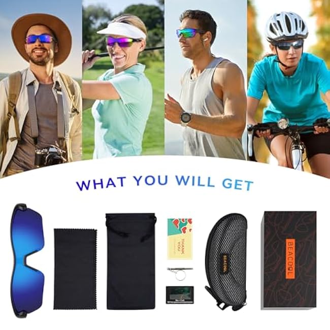 BEACOOL Polarized Sports Sunglasses for Men Women Youth Baseball Cycling Running Fishing Golf Motorcycle TAC Glasses UV400